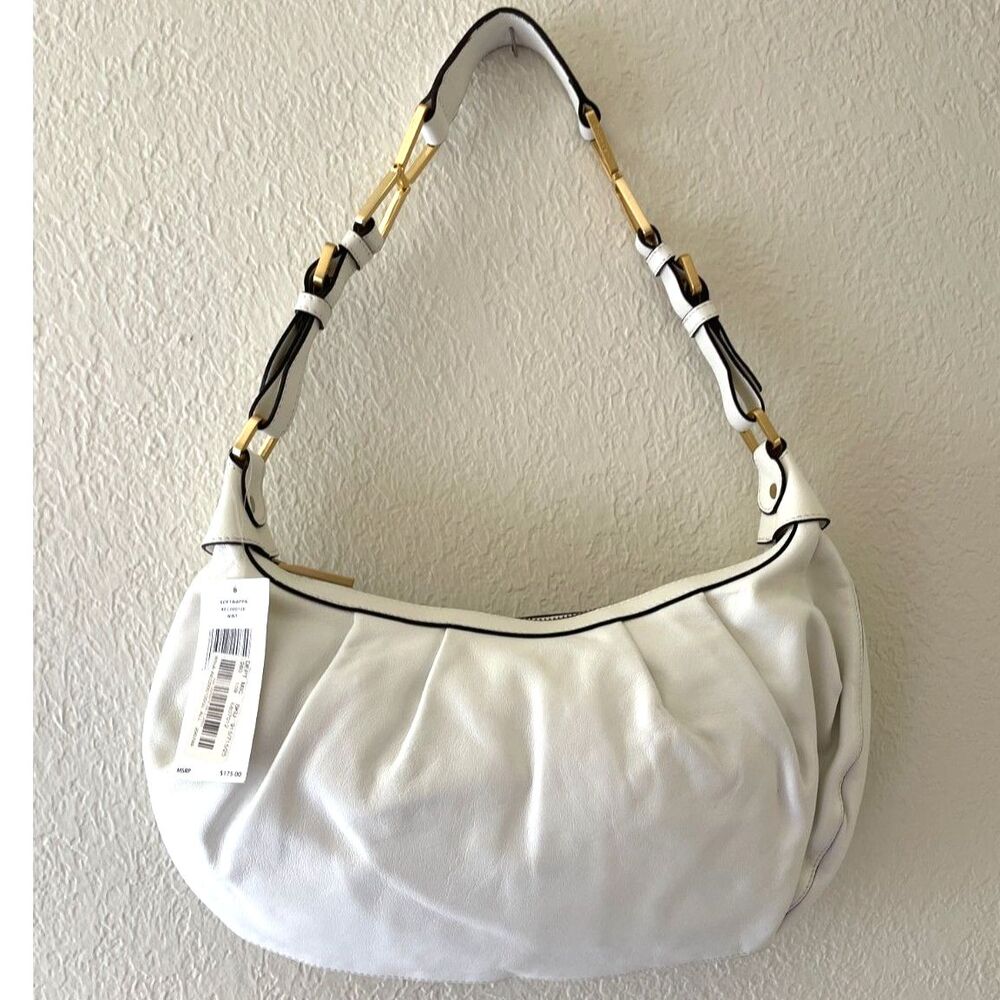 New Calvin Klein Soft Nappa Leather White & Gold Hobo Shoulder Bag ~ Excellent!
